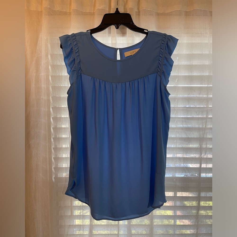 Cornflower blue loft ruffle sleeve top